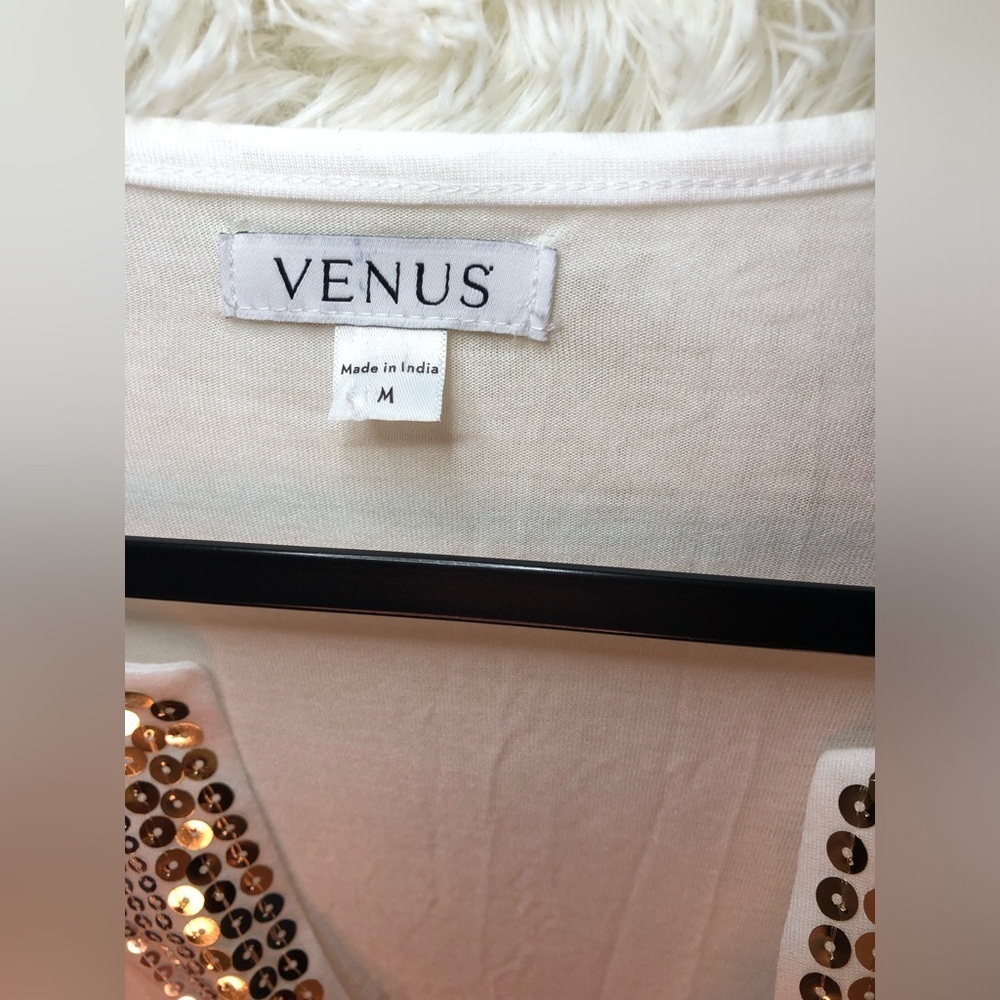 VENUS White Silver Embellished Tunic 3/4 Sleeve Medium NWOT - Picture 8 of 14